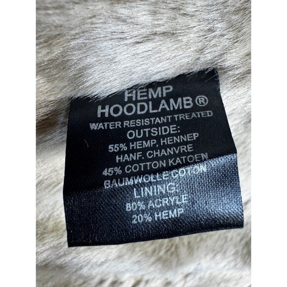 Womens Hemp Hoodlamb Size Medium Jacket Coat Hooded Cream Fur Lined Canvas Heavy - Picture 5 of 12
